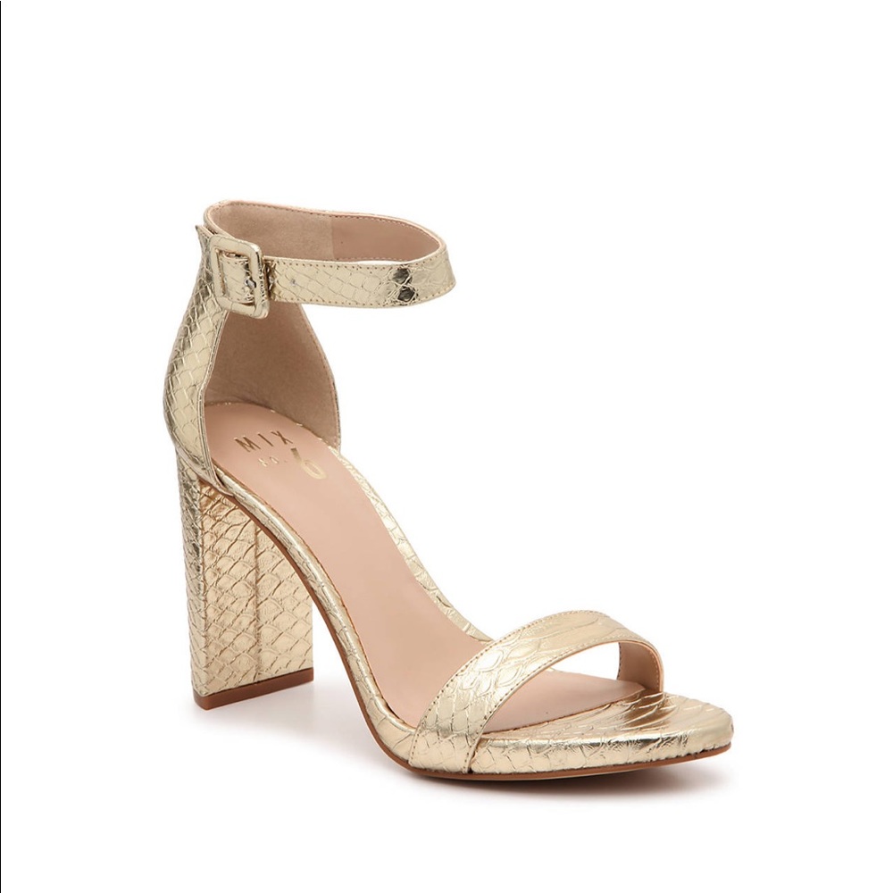 Gold Snakeskin Animal Print Cym Sandal Heels Shoes